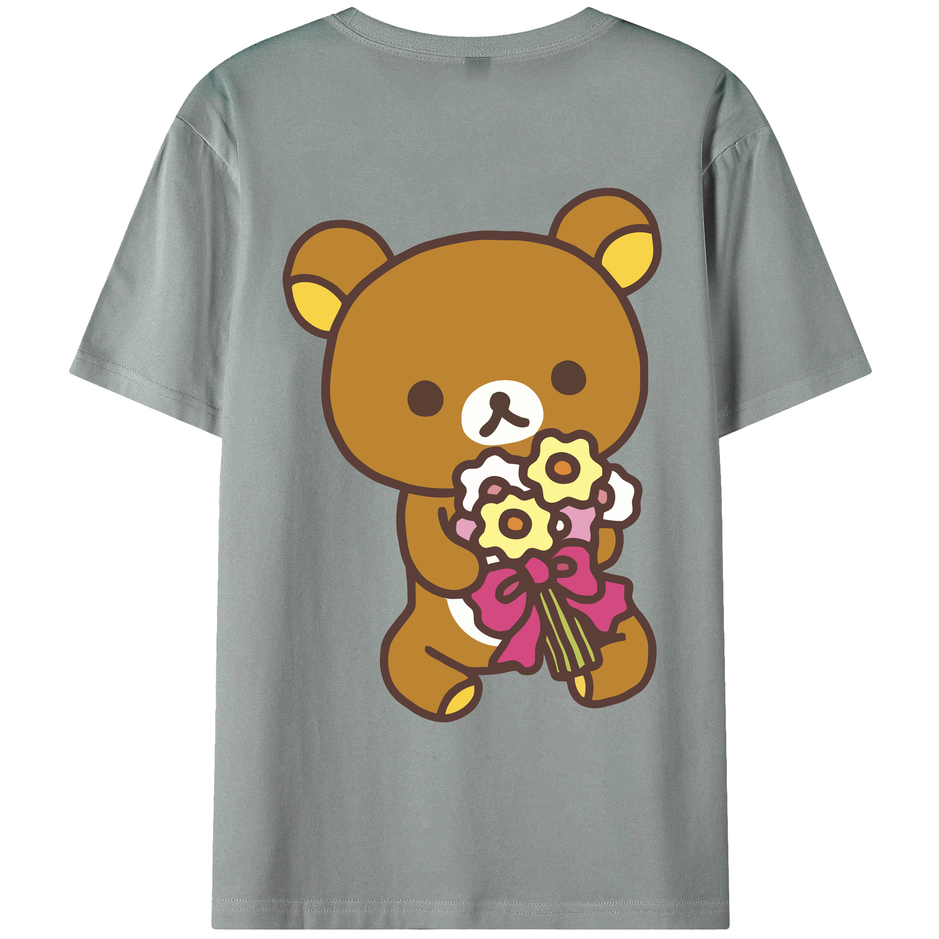 （画像用） リラックマ リラックマ キイロイトリ Rilakkuma Korilakkuma Kiiroitori 綿100％ メンズ半袖Tシャツ（バックプリント） 通気性